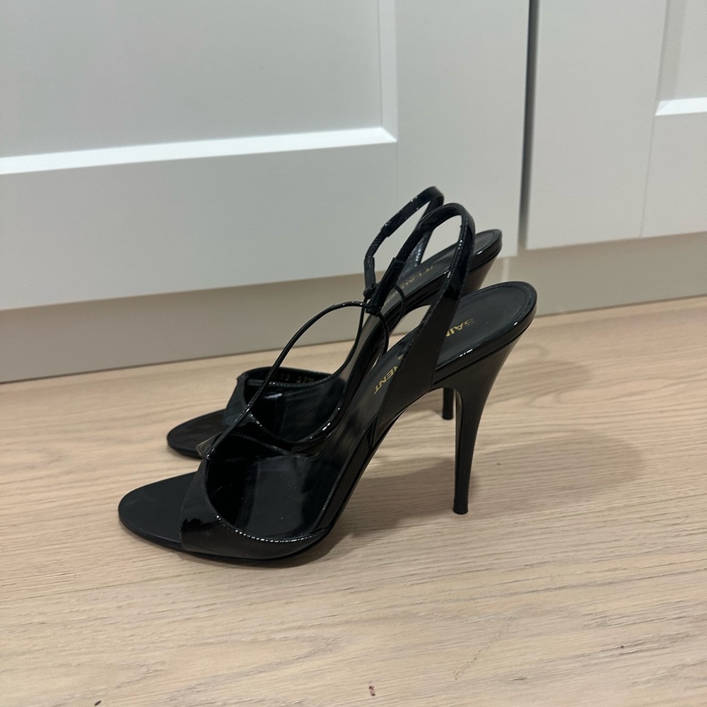 Saint Laurent Black Patent Leather Slingback Heels - Picture 2 of 4